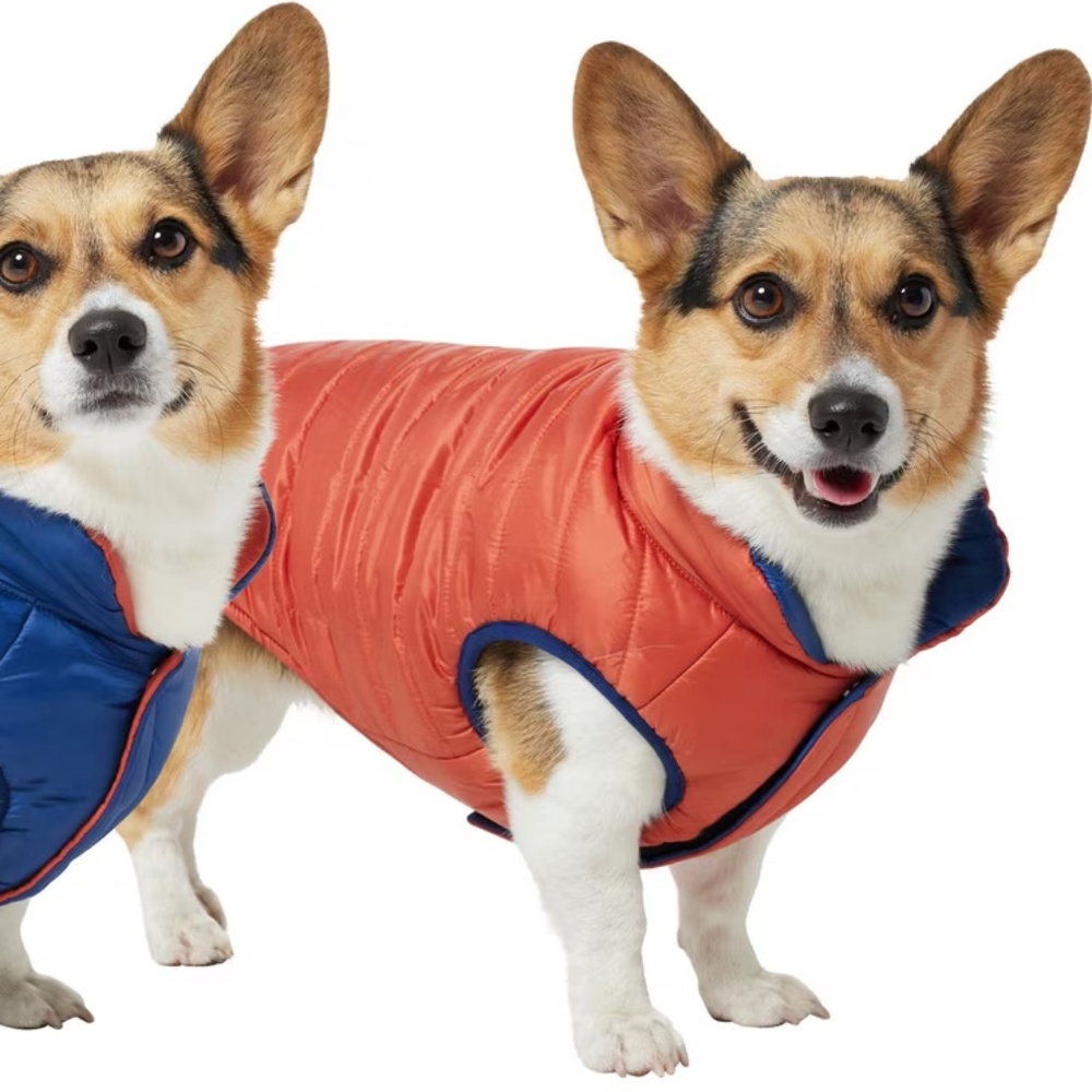 Frisco Lightweight Reversible Striped Packable Dog & Cat Puffer, Navy, Medium - Picture 2 of 11